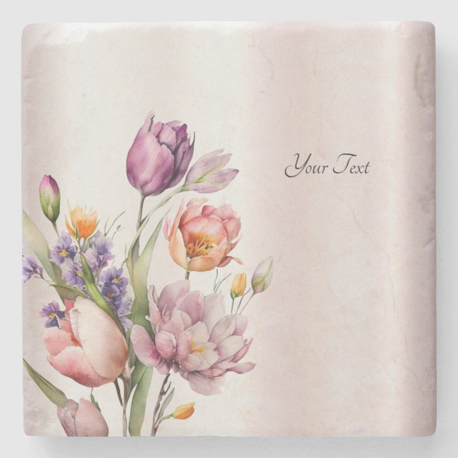 Colorful Spring Flowers Stone Coaster (Front)
