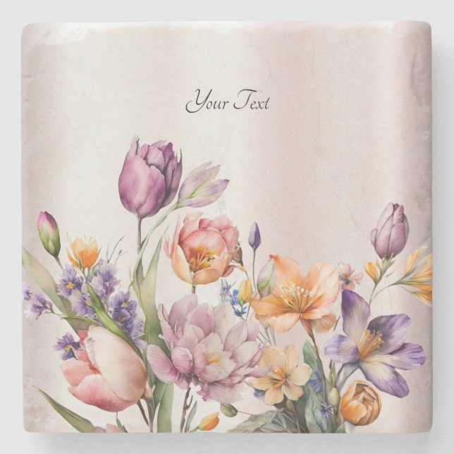 Colorful Spring Flowers Stone Coaster (Front)