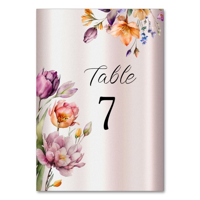 Colorful Spring Flowers Table Number (Front)
