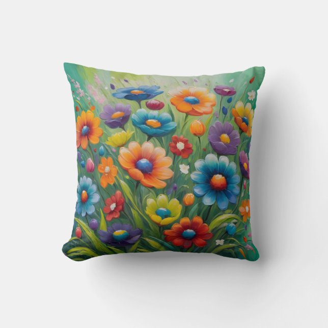 Colorful spring flowers throw pillow (Front)