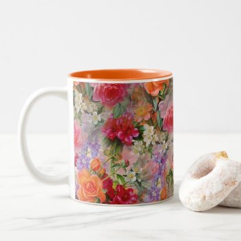 Colorful Spring Flowers Two-tone Coffee Mug by MoonDreamsMusic at Zazzle