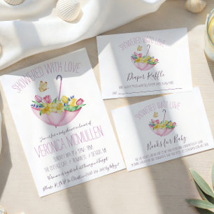 Colorful Spring Flowers & Umbrella Books for Baby Enclosure Card