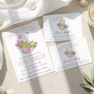 Colorful Spring Flowers & Umbrella Diaper Raffle Enclosure Card