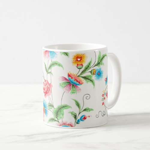 Colorful spring flowers vintage wallpaper coffee mug