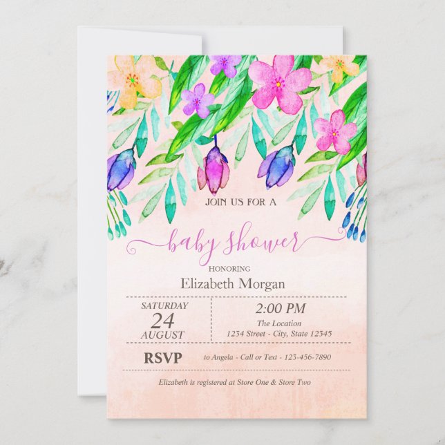 Colorful Spring Flowers Watercolor Invitation (Front)