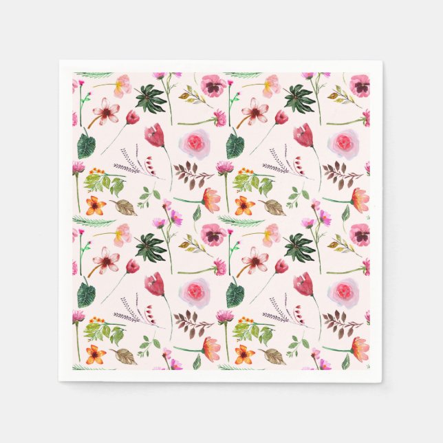 Colorful spring flowers watercolor pattern napkins (Front)