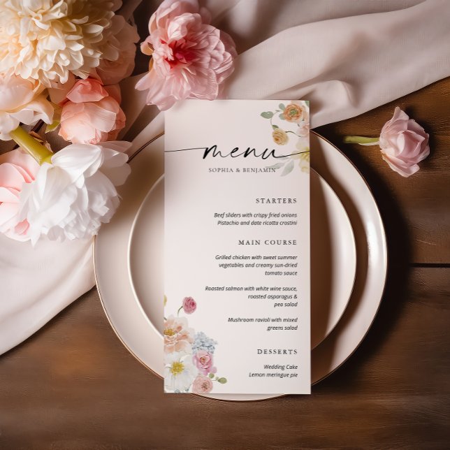 Colorful Spring Flowers Wedding Flat Menu (Creator Uploaded)