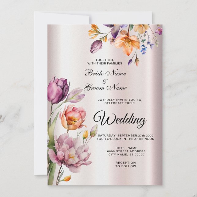 Colorful Spring Flowers Wedding Invitation (Front)