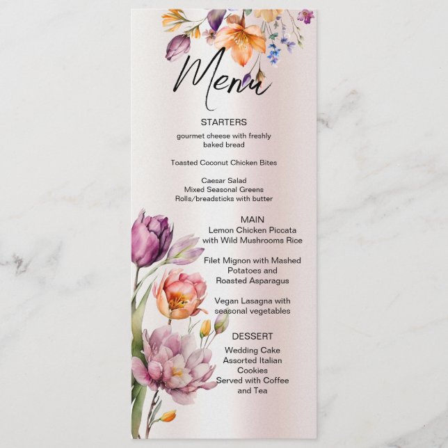 Colorful Spring Flowers Wedding Menu (Front)