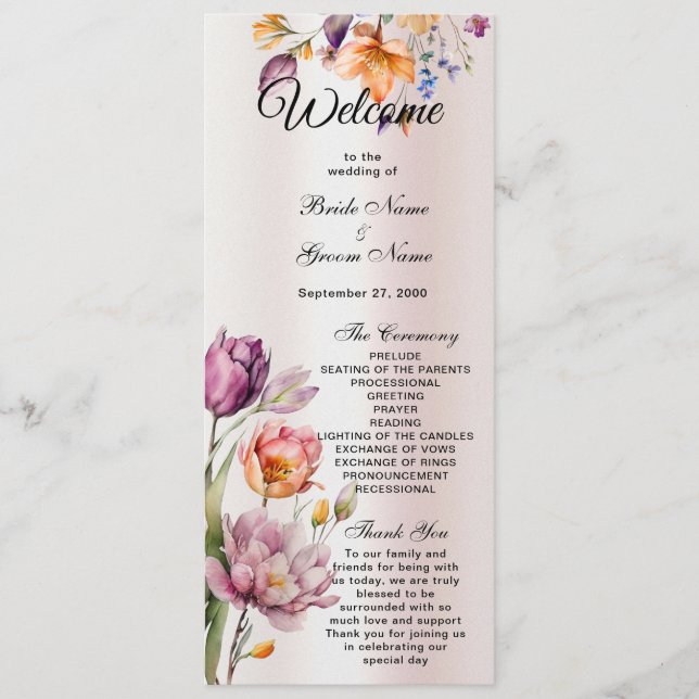 Colorful Spring Flowers Wedding Program (Front)