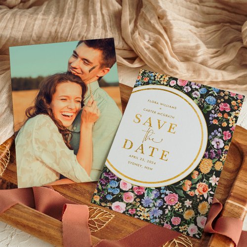 Colorful Spring Flowers Wedding Save the Date Announcement