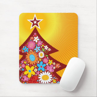 Colorful Spring Flowers Whimsical Christmas Tree Mouse Pad