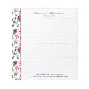 Colorful Spring Flowers White Background Notepad