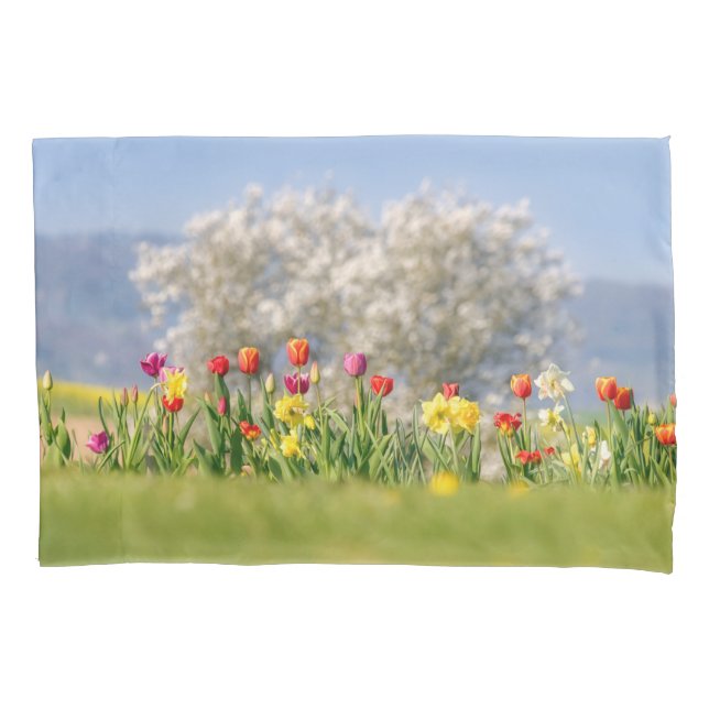 Colorful Spring Flowers with Tulips and Daffodils  Pillow Case (Front)