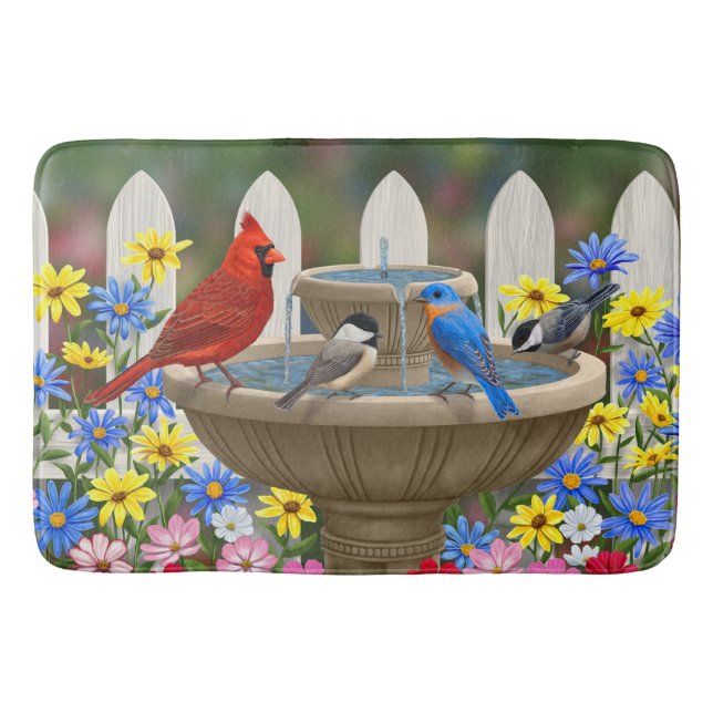Colorful Spring Garden Bird Bath Bath Mat (Front)