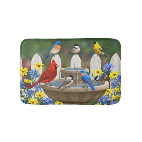 Colorful Spring Garden Bird Bath Bath Mat