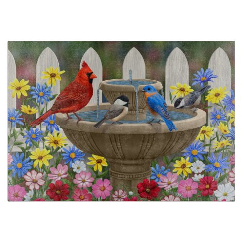 Colorful Spring Garden Bird Bath Cutting Board
