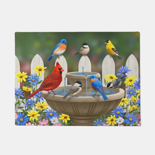 Colorful Spring Garden Bird Bath Doormat (Front)