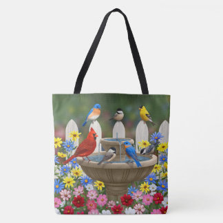 Colorful Spring Garden Bird Bath Tote Bag