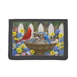 Colorful Spring Garden Bird Bath Tri-fold Wallet