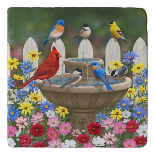 Colorful Spring Garden Bird Bath Trivet