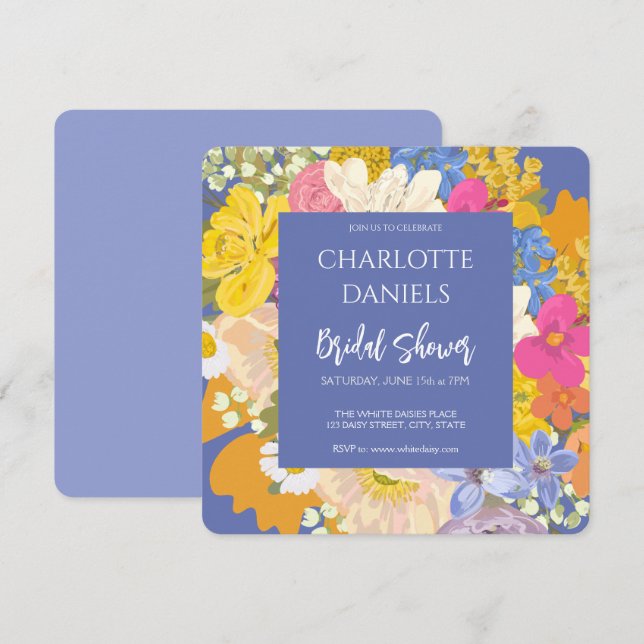 Colorful Spring Garden Bouquet Bridal Shower Invitation (Front/Back)