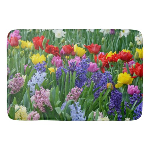 Colorful spring garden flowers bath mat