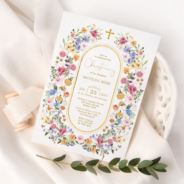 Colorful Spring Garden Flowers Christening Invitation (Creator Uploaded)