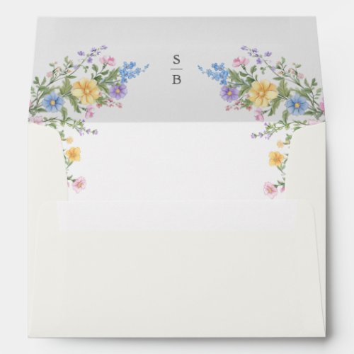 Colorful Spring Garden Wildflower  Floral Wedding  Envelope