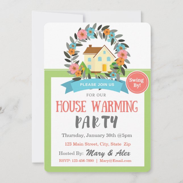 Colorful Spring House Warming Invitation (Front)