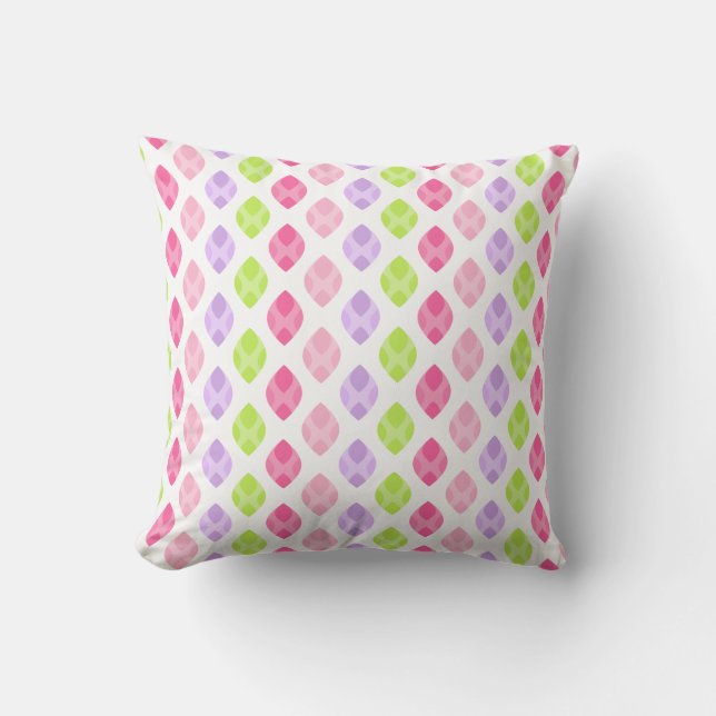 Colorful Spring Leaves Pink Green Purple Pattern Throw Pillow (Front)