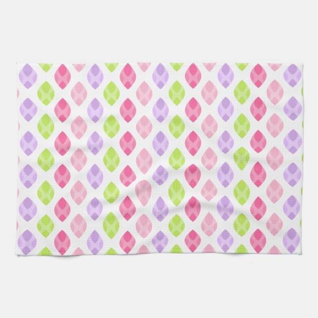 Colorful Spring Leaves Pink Green Purple Pattern Towel (Horizontal)