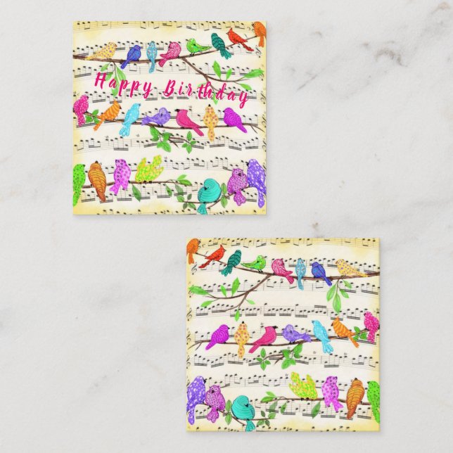 Colorful Spring Musical Bird Birthday Card (Front/Back)