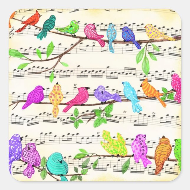 Colorful Spring Musical Bird Sticker (Front)