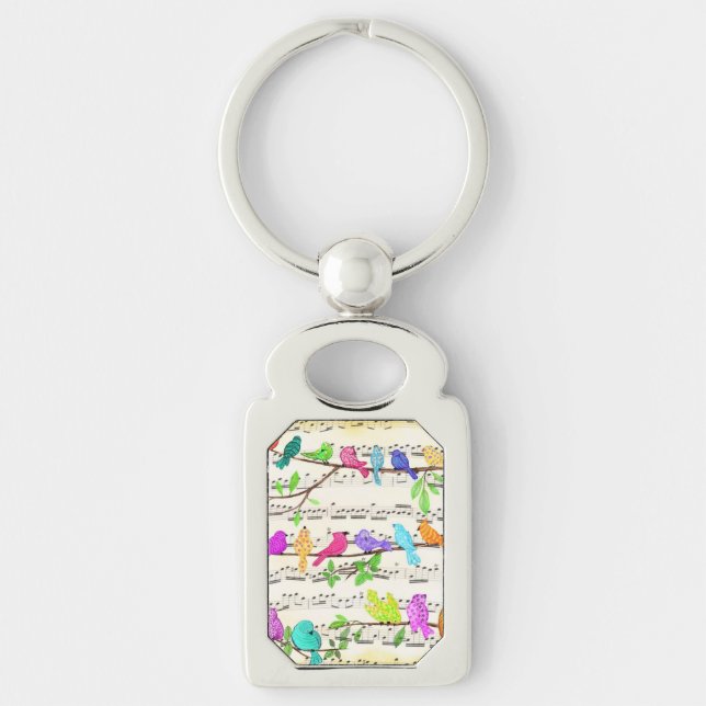 Colorful Spring Musical Birds Keychain (Front)