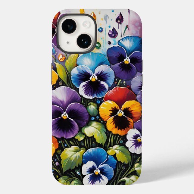 Colorful Spring Pansies and Gems Case-Mate iPhone Case (Back)