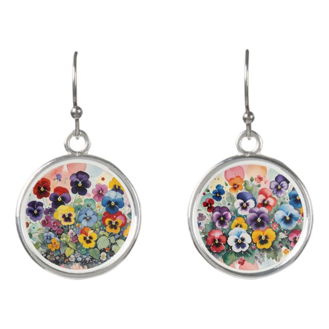 Colorful Spring Pansies Earrings (Front)