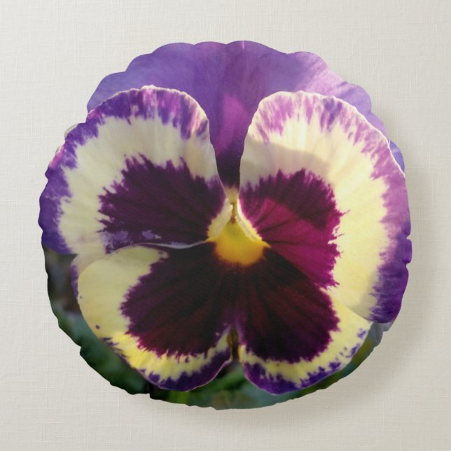 colorful spring Pansy Round Pillow (Front)