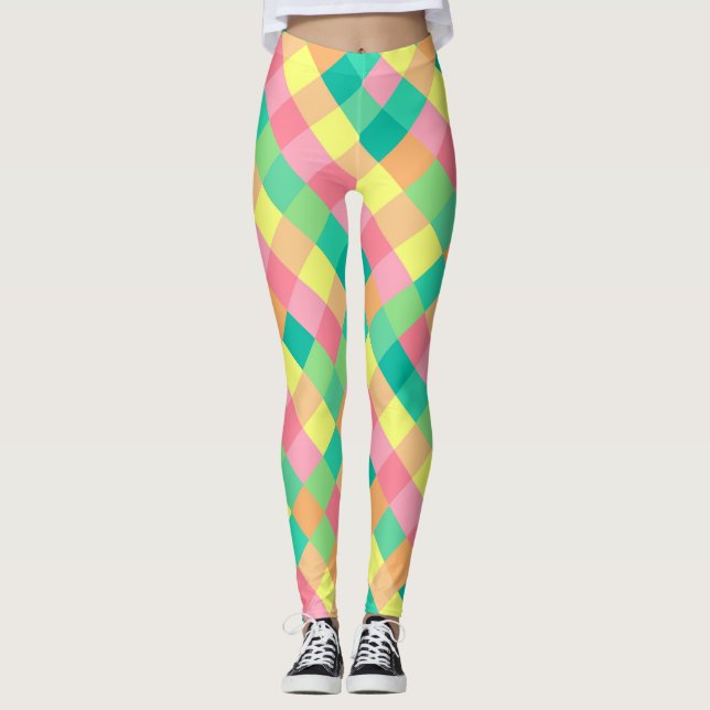 Colorful Spring Pastel Check Leggings (Front)