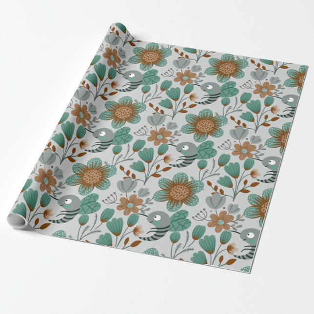 Colorful Spring Pattern Wrapping Paper (Unrolled)