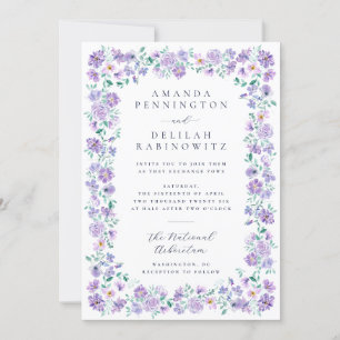 Colorful Spring Purple Lavender Flowers Wedding Invitation