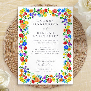 Colorful Spring Rainbow Flowers Gay Pride Wedding Invitation