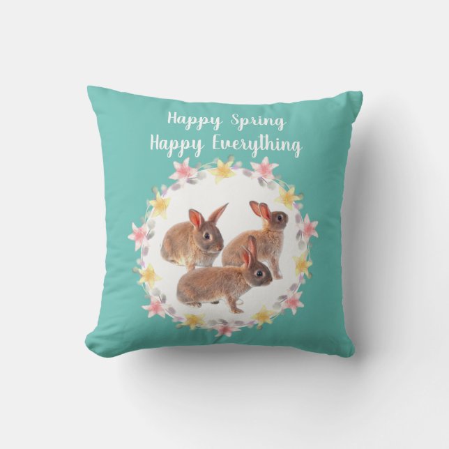 Colorful Spring Style Wild Rabbits Easter Throw Pillow (Front)