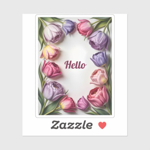 Colorful Spring Tulip Frame Pink Purple Blossoms Sticker