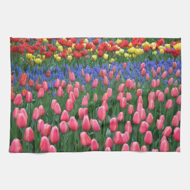 Colorful spring tulip garden kitchen towel (Horizontal)