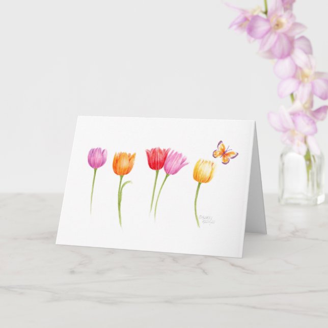 Colorful Spring Tulips Blank Any Occasion Card  (Orchid)