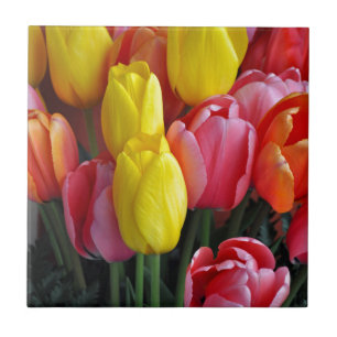 Colorful spring tulips bouquet ceramic tile
