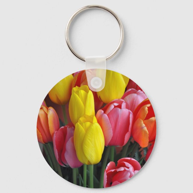 Colorful spring tulips bouquet keychain (Front)