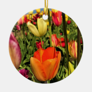 Colorful Spring Tulips Ceramic Ornament