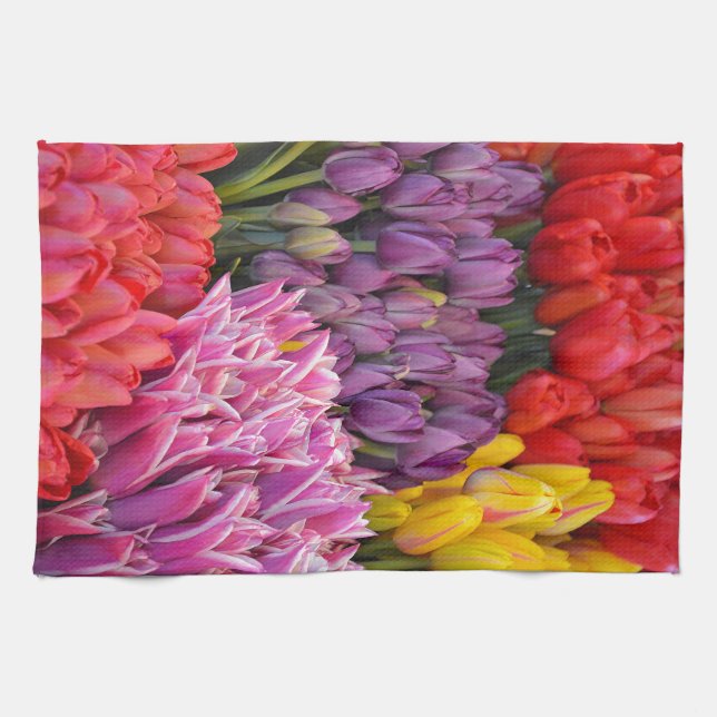 Colorful spring tulips kitchen towel (Horizontal)